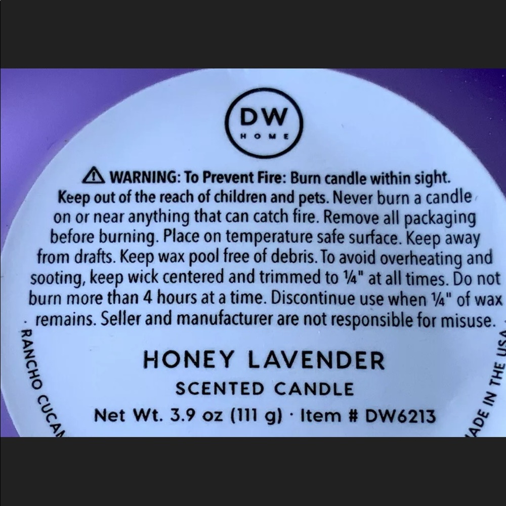 DW HOME CANDLE HONEY LAVENDER MINI RICHLY SCENTED NEW - Picture 3 of 3